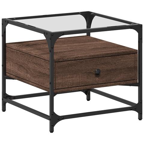 Tavolino Salotto Con Ante In Vetro Rovere Marrone 50x50x45 Cm - Foto 2