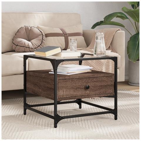 Tavolino Salotto Con Ante In Vetro Rovere Marrone 50x50x45 Cm - Foto 1
