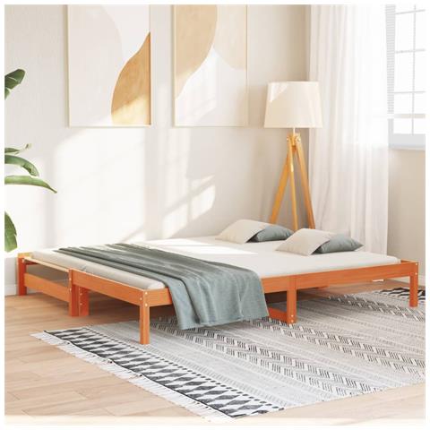 Divano Con Letto Estraibile Marrone Cera 90x190cm Massello Pino - Foto 2