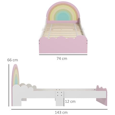 Lettino Per Bambini 3-6 Anni Con Sponde Laterali Anticaduta In Mdf, 143x74x66 Cm, Bianco E Rosa - Foto 2