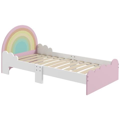 Lettino Per Bambini 3-6 Anni Con Sponde Laterali Anticaduta In Mdf, 143x74x66 Cm, Bianco E Rosa - Foto 1