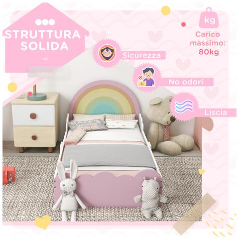 Lettino Per Bambini 3-6 Anni Con Sponde Laterali Anticaduta In Mdf, 143x74x66 Cm, Bianco E Rosa - Foto 6