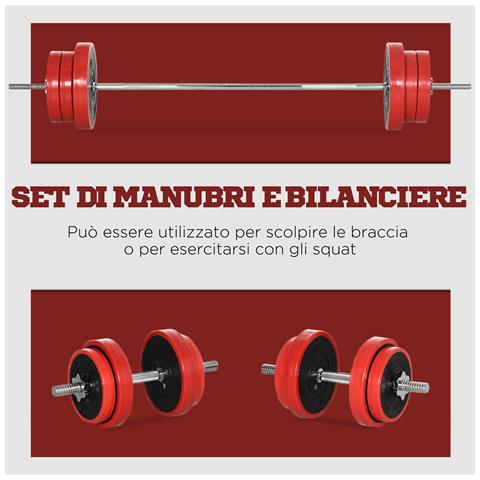 Set Bilanciere E Dischi 65kg Totali Per Workout In Casa, In Metallo, Sabbia Di Ferro E Gomma, Rosso - Foto 6