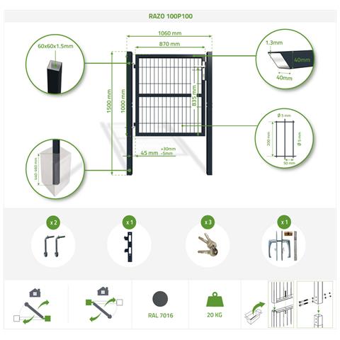 Cancello In Rete 1m Grigio Razo H.100cm - Foto 8