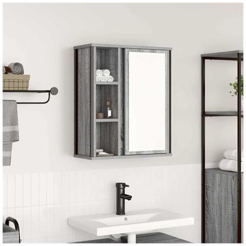 Pensile da Bagno con Specchio Grigio Sonoma 50x21x60 cm - Foto 1