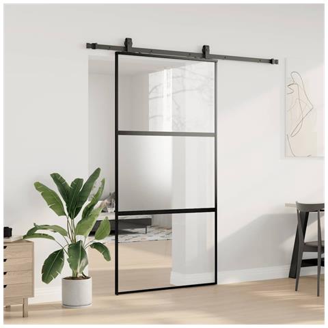 Porta Scorrevole Ferramenta Nera 102,5x205 cm Vetro Temperato - Foto 8