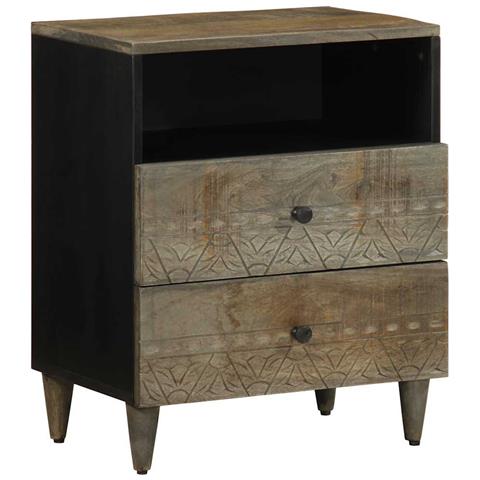 Comodino Grigio Chiaro 50x33x60 Cm In Legno Massello Di Mango - Foto 1