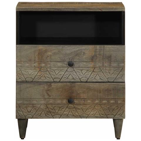 Comodino Grigio Chiaro 50x33x60 Cm In Legno Massello Di Mango - Foto 2
