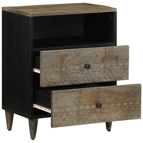 Comodino Grigio Chiaro 50x33x60 Cm In Legno Massello Di Mango - Foto 3