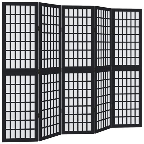 Divisorio Ambienti 5 Pannelli Nero Legno Massello Di Paulownia - Foto 2