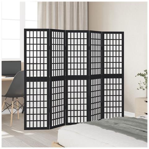 Divisorio Ambienti 5 Pannelli Nero Legno Massello Di Paulownia - Foto 3