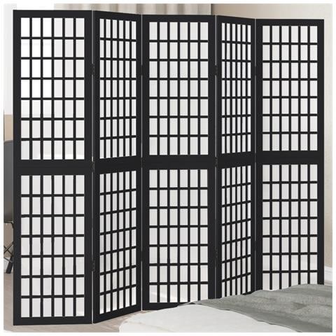 Divisorio Ambienti 5 Pannelli Nero Legno Massello Di Paulownia - Foto 1