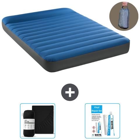 Set Materassino Gonfiabile - 191x137x22 Cm - Blu - Include Accessori Coordinati Cb18 - Foto 1