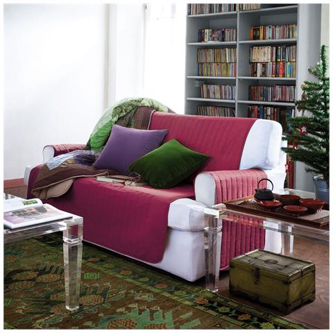 Copridivano Bicolor In Cotone Colore Bordeaux Misura 3 Posti - Foto 1