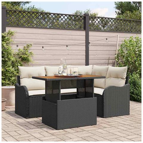 Set Divano da Giardino  da 5 Pezzi con Cuscini Polyrattan Nero, Divano da Giardino  a 2 posti con Ripostiglio e Cuscini Polyrattan Nero - Foto 2