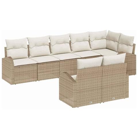 Set Divano da Giardino 8 Pezzi con Cuscini Beige Rattan in Polietilene - Foto 1