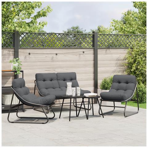 Set Divano da Giardino 5 Pezzi con Cuscini Acciaio Nero - Foto 2
