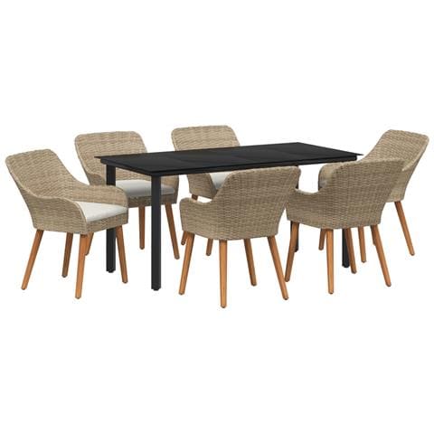 Set da Pranzo per Giardino 7 Pezzi Beige in Polyrattan - Foto 1