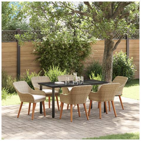 Set da Pranzo per Giardino 7 Pezzi Beige in Polyrattan - Foto 2