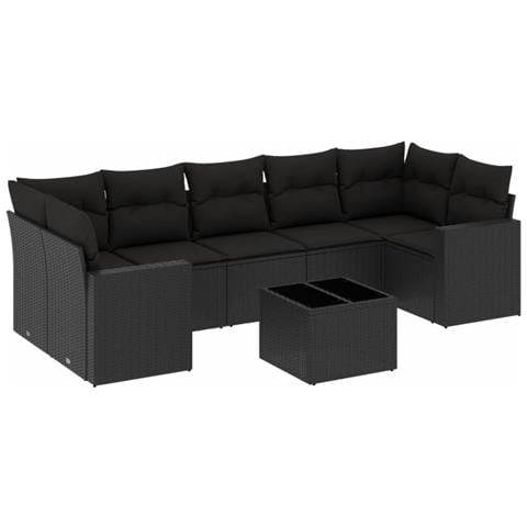 Set Divani da Giardino con Cuscini 8 pz Nero in Polyrattan - Foto 1