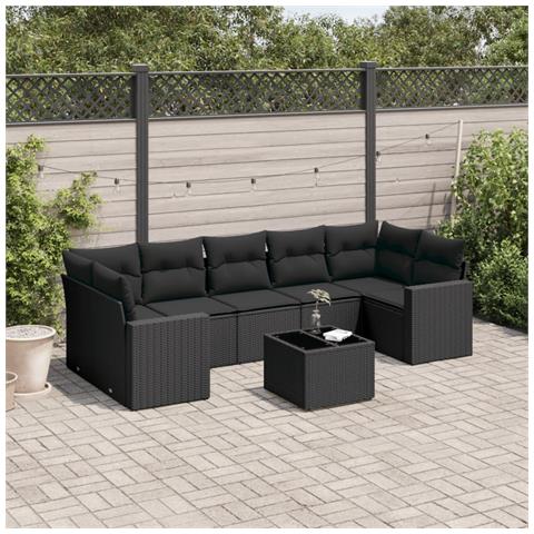 Set Divani da Giardino con Cuscini 8 pz Nero in Polyrattan - Foto 2