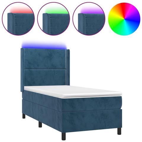Letto a Molle con Materasso e LED Blu Scuro 100x200 cm - Foto 1