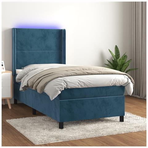 Letto a Molle con Materasso e LED Blu Scuro 100x200 cm - Foto 2