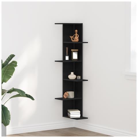 Mensola d'angolo  Nera in Rovere 36,5x36,5x140 cm in Legno Ingegnerizzato - Foto 2