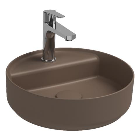 Lavabo Tondo Da Appoggio Senza Troppo Pieno In Ceramica Con Foro Rubinetto - Tortora Opaco - Foto 1