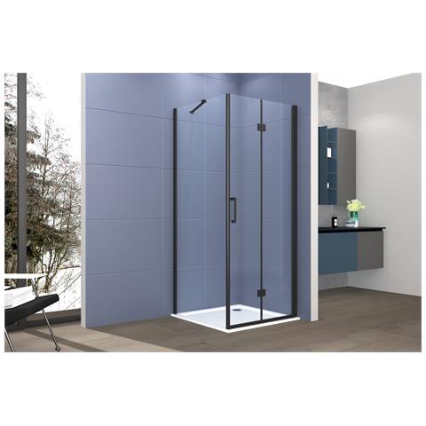 Box Doccia Angolare 100x120 Cm Porta A Soffietto + Fisso H200 Cm Cristallo 6 Mm Profilo Nero Opaco Zaira - Foto 1