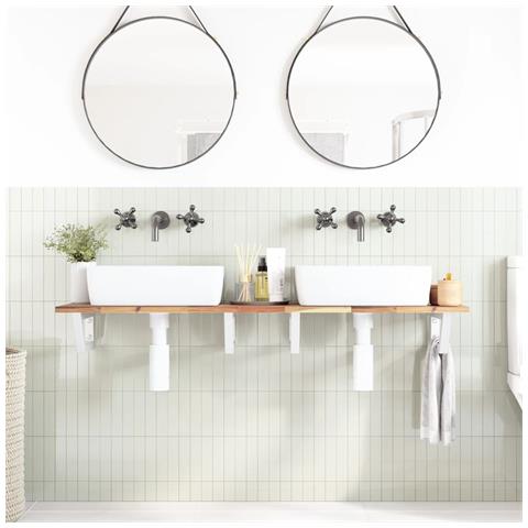 Ripiano A Parete Per Lavabo In Acciaio E Massello Di Acacia - Foto 2