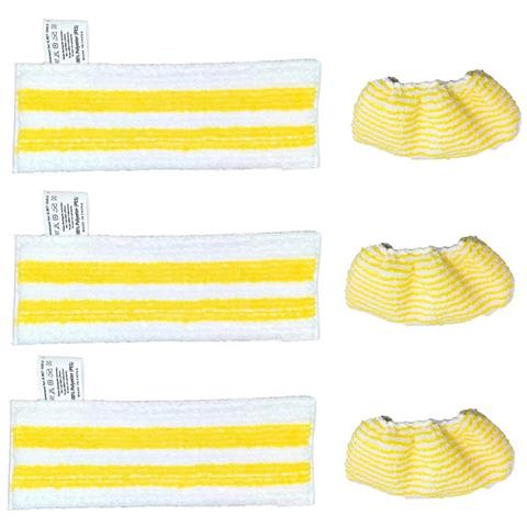 Accessori Per Pulitore A Vapore - 3 Strisce In Tessuto + 3 Coperture Compatibili Con Karcher Sc1/sc2/sc3/sc4/sc5/sv7, Tessuto A Rete Nero E Giallo - Foto 1