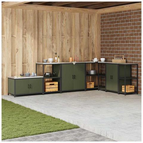 Armadietto per Stoccaggio in Cucina Verde oliva Acciaio - Foto 2