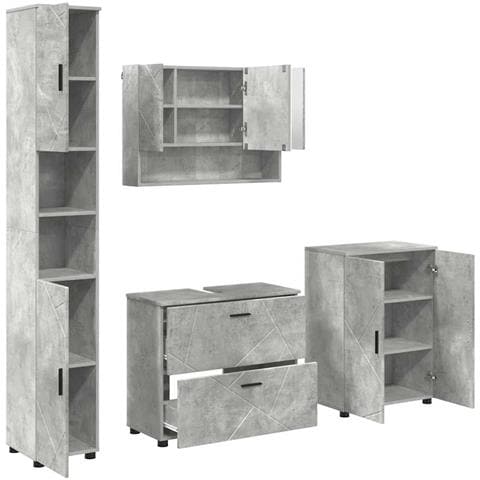 Set di mobili per il bagno con cassetto 4 pcs Grigio cemento - Foto 1