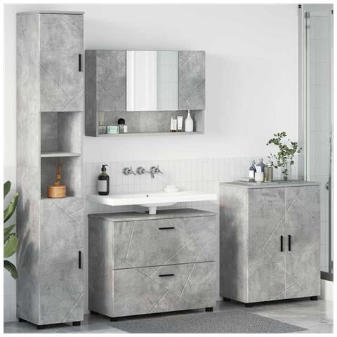 Set di mobili per il bagno con cassetto 4 pcs Grigio cemento - Foto 2