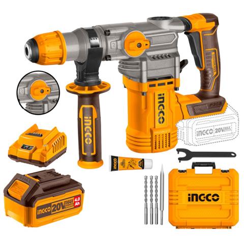 TRAPANO MARTELLO DEMOLITORE 20V TASSELLATORE + 2 BATTERIA DA 4 AH INGCO SDS PLUS - Foto 1
