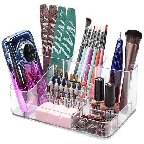 Scatola Portaoggetti Multifunzionale Per Nail Art - Organizer Trasparente In Plastica Pc Con Scomparti Multipli Transparent+black - Foto 1