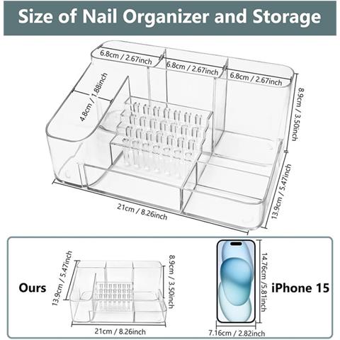 Scatola Portaoggetti Multifunzionale Per Nail Art - Organizer Trasparente In Plastica Pc Con Scomparti Multipli Transparent+black - Foto 2