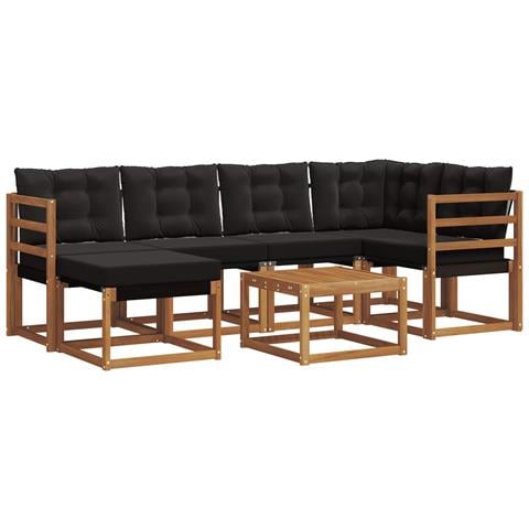 Set di divani da esterno con cuscino 7 pcs Naturale e Nero - Foto 1
