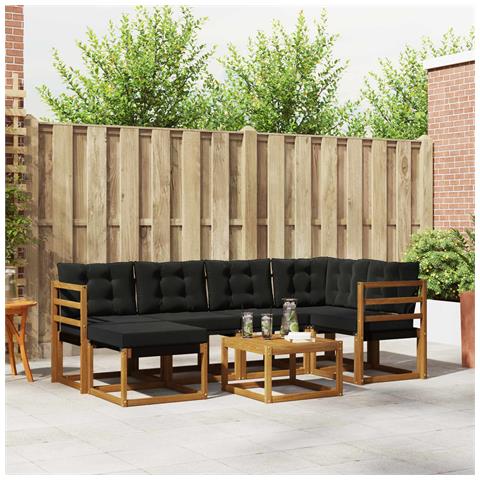 Set di divani da esterno con cuscino 7 pcs Naturale e Nero - Foto 2