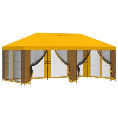 Gazebo con pareti laterali 6 x 3 m Giallo Poliestere e Acciaio - Foto 1