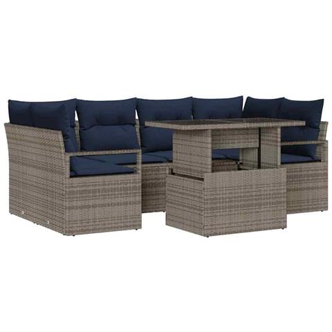 Set Divano da Giardino 7 pcs grigio e blu navy polyrattan - Foto 1
