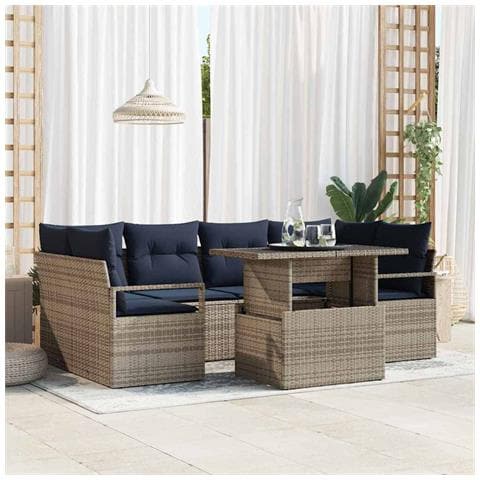 Set Divano da Giardino 7 pcs grigio e blu navy polyrattan - Foto 2