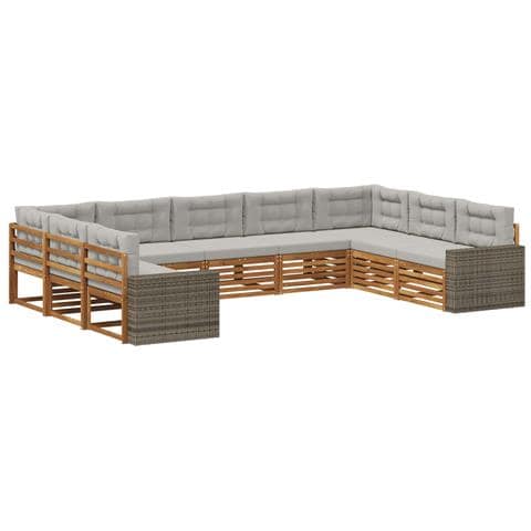 Set di divani da esterno 9 pcs Naturale e Grigio Chiaro - Foto 1