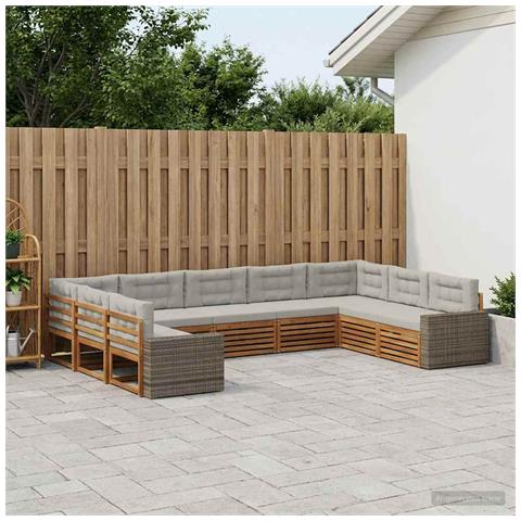 Set di divani da esterno 9 pcs Naturale e Grigio Chiaro - Foto 2