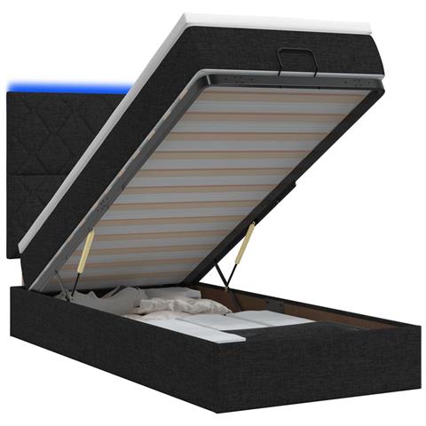 Letto Ottomano con Materasso e LED Nero 80 x 200 cm Tessuto - Foto 1