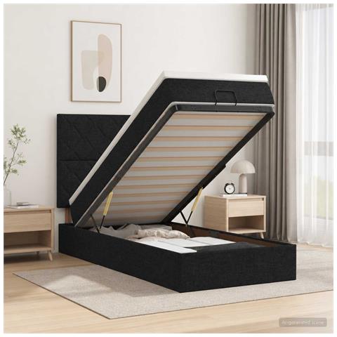 Letto Ottomano con Materasso e LED Nero 80 x 200 cm Tessuto - Foto 2