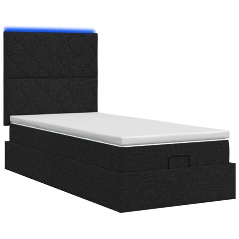 Letto Ottomano con Materasso e LED Nero 80 x 200 cm Tessuto - Foto 9