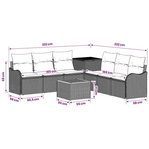 Set di divani 8 pz Grigio e Blu Navy Rattan sintetico e Acciaio - Foto 2