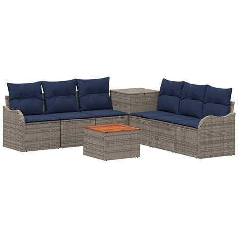 Set di divani 8 pz Grigio e Blu Navy Rattan sintetico e Acciaio - Foto 1